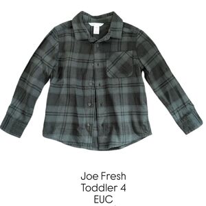 Joe Fresh Dark Green Soft Plaid Button Down Flannel Toddler Boys Shirt 4T